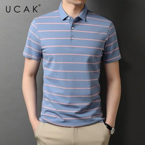UCAK Brand Classic Striped Turn-down Collar Short Sleeve T-Shirts Summer New Streetwear Tops Casual Cotton T Shirt Homme U5543