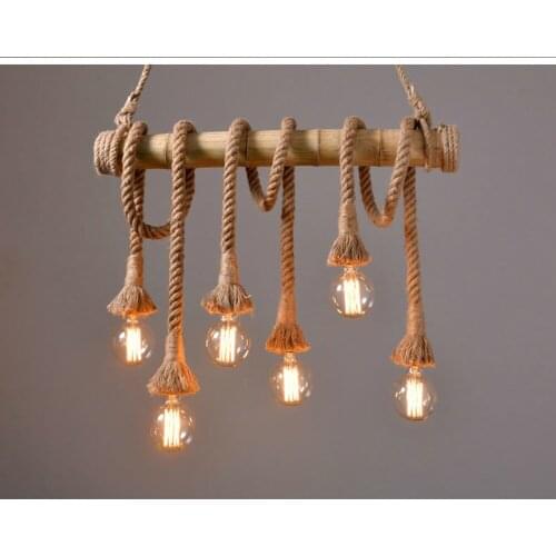 Vintage Hemp rope Pendant Lamp Retro Countryside wicker Pendant Lights With 6Lights For Dinning Room,Living Room
