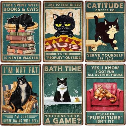 Vintage Decoration Animal Pet Poster Plaque Wall Sticker Funny Cat Metal Sign Retro Plate Iron Painting Decor House Room 20x30cm