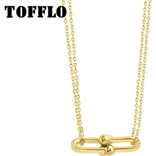 TOFFLO Stainless Steel Jewelry Horseshoe Buckle Pendant Necklace Hip Hop Sexy Female Clavicle Chain BSP742