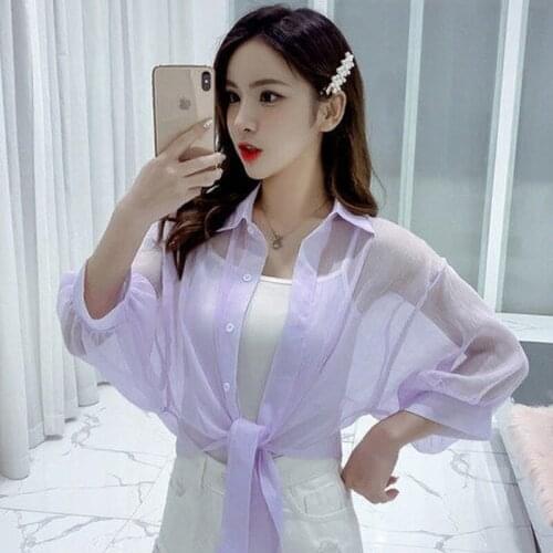 Women 2021 Summer Fashion Solid Color Chiffon Shirt Female Loose Casual Thin Cardigan Tops Sunscreen Jacket Blouse Femme Y227