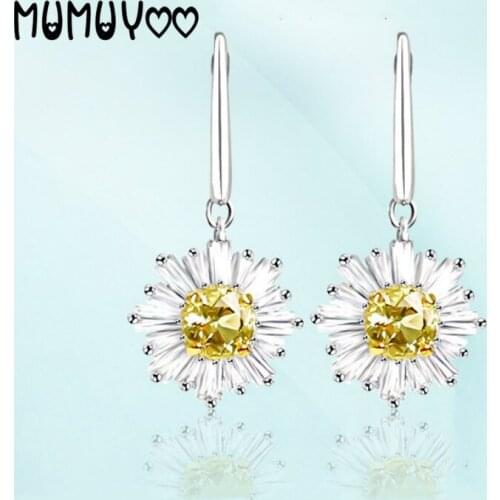 SWA Fashion Jewelry High Quality SWA Glamour Fashion Yellow Crystal Sun Flower Pattern Women Ear Stud Earrings