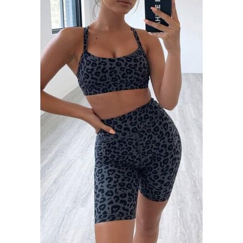 Suit Women Leopard Print Yoga Set Fitness Clothing High Waist Shorts+Sport Bra Gym Workout Clothes Woman Jogging Sportwear