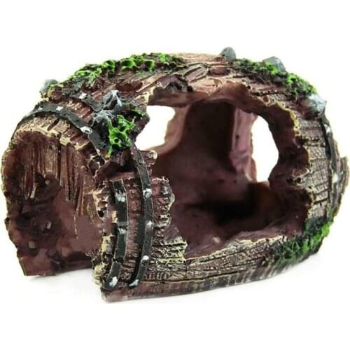 1pcs Fish Tank Resin Artificial Barrel Decoration Aquarium Rock Shelter Cave Landscaping Ornament For Fish Shrimp 2 Color Random