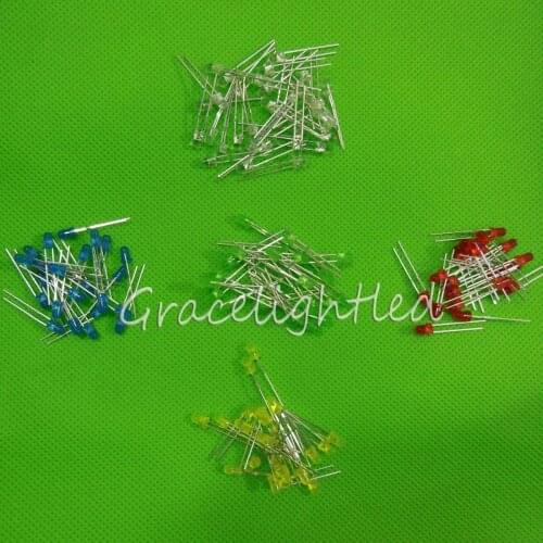 100Pcs 3mm LED Diode bead chip Light White / Yellow / Red / Green / Blue color