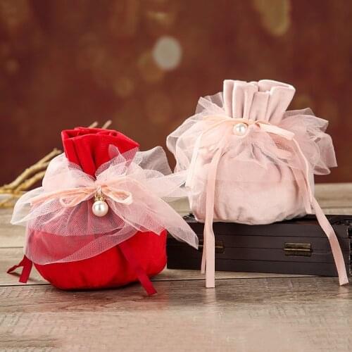5/10pcs Yarn Skirt Velvet Gift Bag Creative with Pearl Decoration Bag Christmas Wedding Holiday Party Candy Packaging Bag