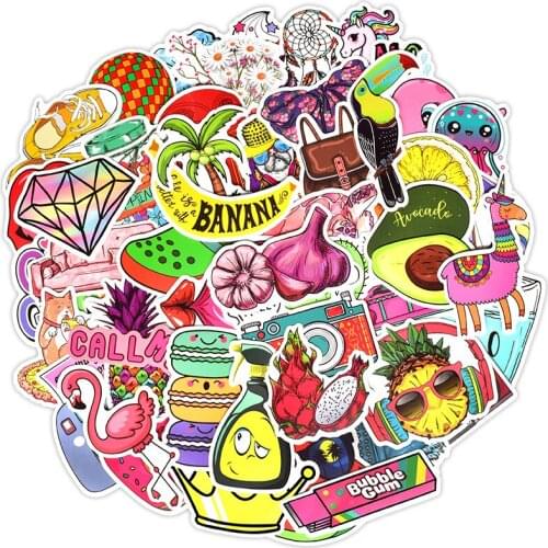 50PCS Cartoon Wall Stickers Cute VSCO Girls Style Waterproof Wall Sticker Decor Refrigerator Kid Bedroom Water Bottle Decoration