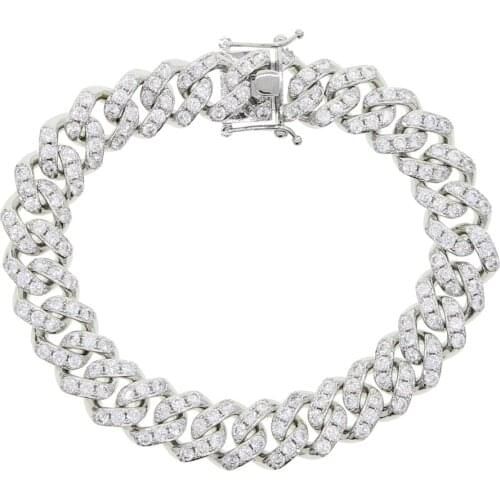 Wholesale hip hop women cuban chain bracelet iced out miami chain bracelet bangle with cz paved wide band chain braclet