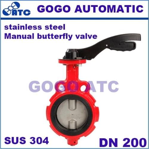 D71-16 stainless steel 304 DN 200 mm Wafer type manual butterfly valve Manual butterfly valve dyeing and finishing equipment