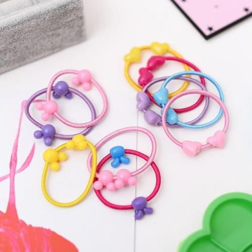 Hair Accessories 2 Bead String Elastic Rubber Bands Ring 5pcs/set Girl Hairband Candy Hair Band Ponytail Holder Scrunchy Rope