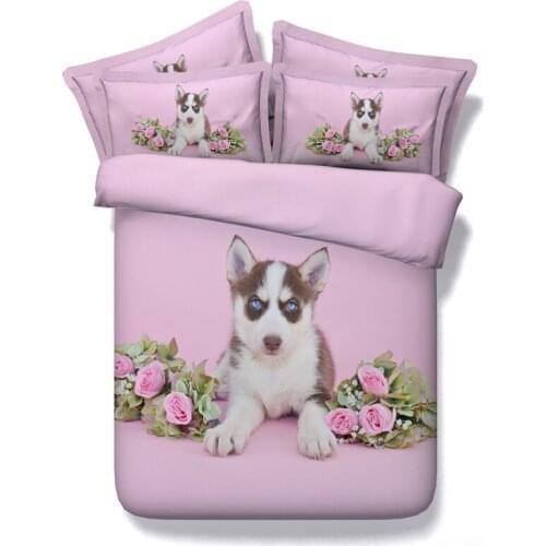 3D Dog print Bedding set Pink Rose quilt duvet cover bed sheet spread bedspread linen California King Queen size full twin 4PCS