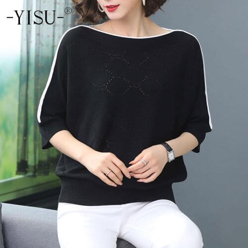 YISU Fashion Summer Sweater Women O-Neck Casual Middle sleeve Sweater Summer toppies Thin Femalet Knitted Jumper