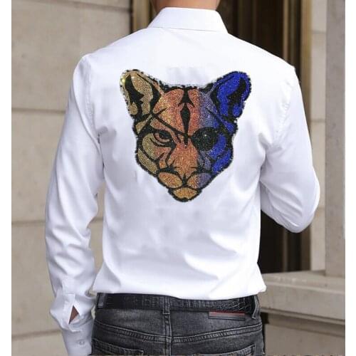 Hot Drill Casual style Mens Dress Shirts Long Sleeve Chemise Homme Regular Fit Male Fashion Design Rhinestone shirt