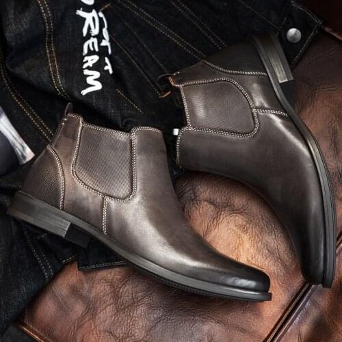 2019 Men Leather Boots Mens Shoes Genuine Leather Martins Shoes Motorcycle Design Retro Muscle Ankle Boots For Man Shoes F4-52