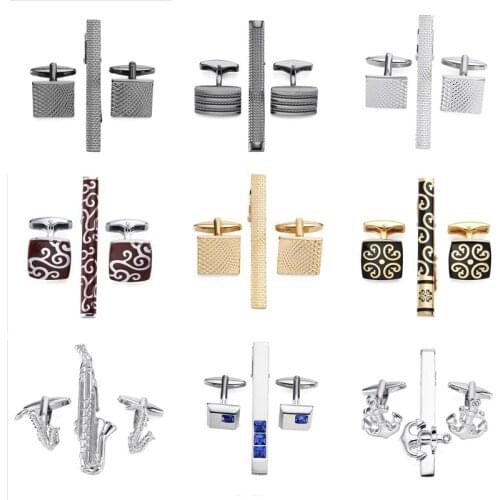 Mens Cufflinks and Tie Clips Set Classic Square Black Laser Stripe Bussiness Mens High Quality Necktie Pin Tie Bars Clip Clasp