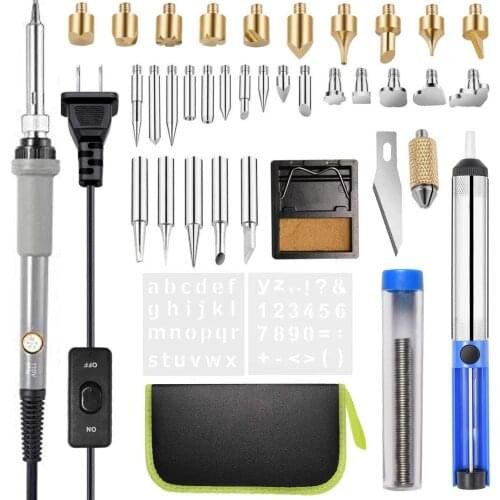 60W Soldering Iron Kit Wood Burning Kit Carving Pyrography Pen set Adjustable Temperature Wood Embossing Burning set Welding Kit