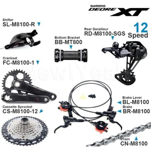 Shimano DEORE XT M8100 1x12v Groupset include Right Shifter Rear Derailleur Cassette Sprocket Crankset Hydraulic Disc Brake sets
