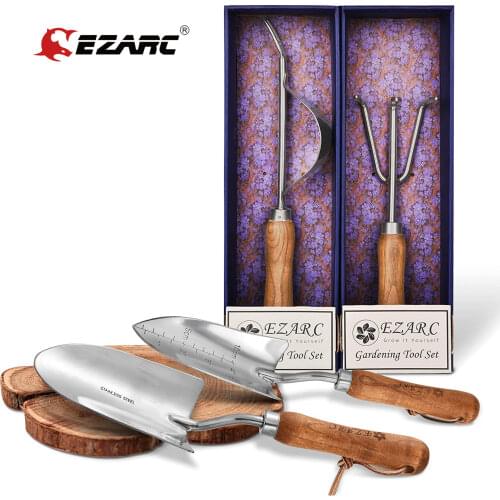 EZARC Garden Tool Set, 4 Piece Stainless Steel Heavy Duty Gardening Kit with Wood Handle, Indoor and Outdoor Hand Planting Kit