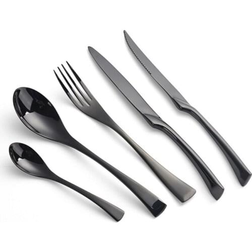 30 Piece 18/10 304 Stainless Steel Black Mirror Tableware Sets Dinnerware Set Knife Forks Cutlery Sets Service For 6