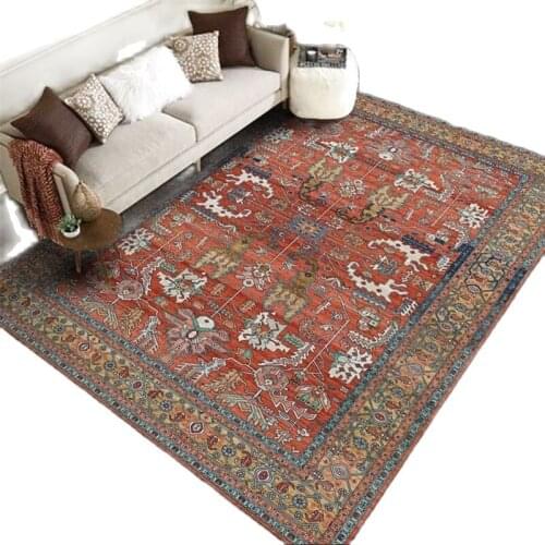 Area Rug For Living Room Vintage Persian Style Red Printed Carpet Geometric Pattern Ethnic Style Bedroom Floor Mats Room Decor