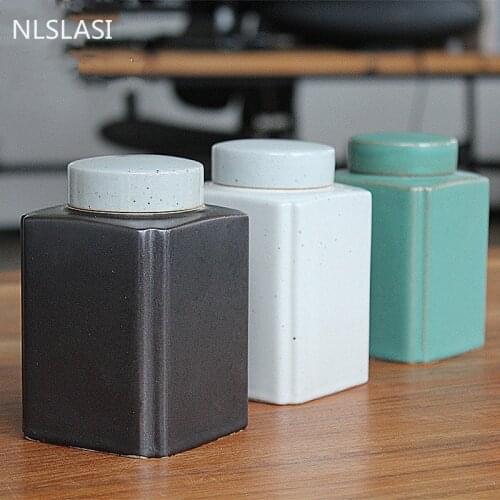 WSHYUFEI Ceramic Tea Caddy Portable Green Tea Sealed Cans Candy storage tank Spice Jar Seasoning container Travel Tea Leaf Box