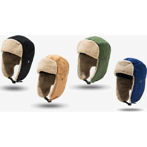 2020 New Bomber Hats Men Retro Ear Protection Hat Russian Hat Women Warm Ski Pilot Locomotive Hat Lamb Plush Patchwork Buckle