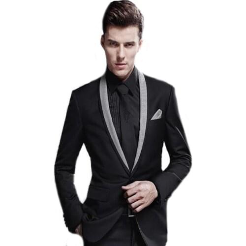 VEIAI Latest one Button Groom Tuxedos Black Best man Shawl Lapel Groomsman Men Wedding Suits ( jacket+Pant+tie)
