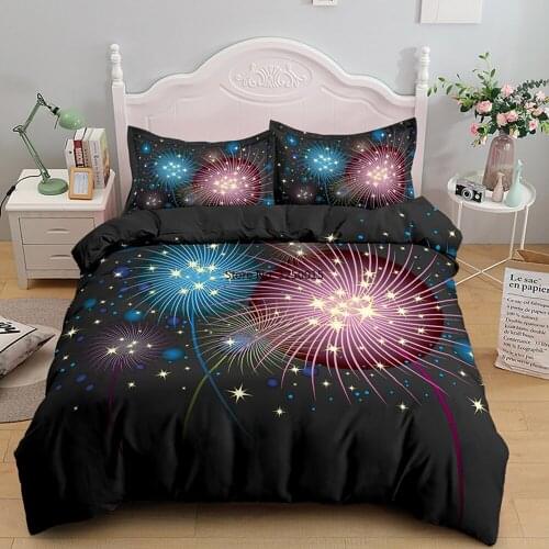 Fireworks New Year Home Textiles Bedding Set Twin Queen King Size Bedclothes with Pillowcase Quilt Cover Sets Bedroom Decor