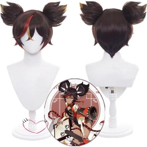 Hot Genshin Impact Cosplay Xinyan 30cm Wig Brown Gradient Wig Cosplay Anime Wigs Heat Resistant Synthetic Wigs Halloween Unisex
