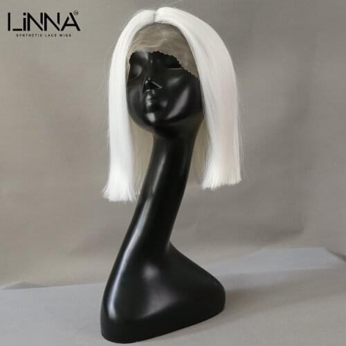 LINNA White Color Synthetic Hair Lace Front Wigs For Women Natural Hairline Short Straight Bob Wigs Daily Party Cosplay Wig