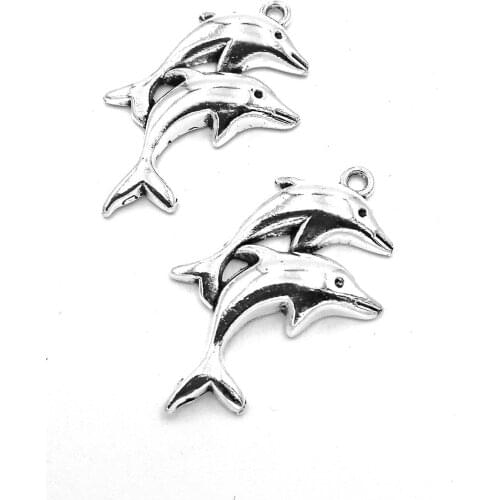 20pcs Dolphin charms pendant 32x22mm antique silver ornament accessories jewelry making DIY base material