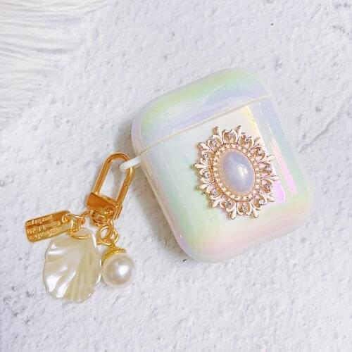 Luxury Jewelry Rainbow Shell For Airpods 1 2 pro Case Hard Bluetooth Wireless Protective Cove For AirPods Cute Keychain