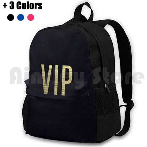 Swanky Faux Gold Leaf Foil " Vip " Typography Outdoor Hiking Backpack Riding Climbing Sports Bag Vip Very Important Person