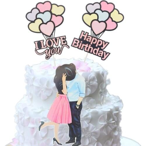 Happy Birthday Wedding Bride Cake Toppers I Love you Topper Lovers Kiss Cake Flags Couple Kids Girls Party Baking DIY Decor Xmas
