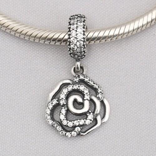 S925 Pendant DIY Jewelry Shimmering Rose Dangle Charm fit Lady Bracelet Bangle Lady Gift