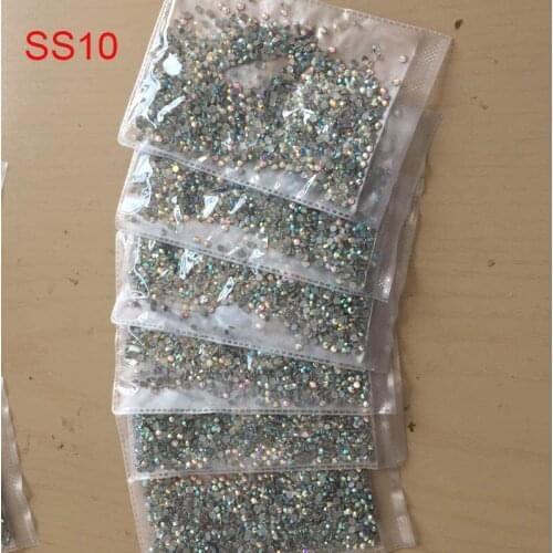 6bags/lot Clear AB SS10 Crystal DMC Hot fix Rhinestones crystal hotfix Rhinestone with glue for bags shoes dress accessaries