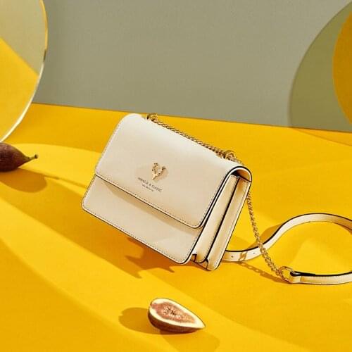 TopFight 2021 New LADY Chain Small Square Bags White Cross-Body Chain Square Sling Bags PU Leather Womens Designer Handbag