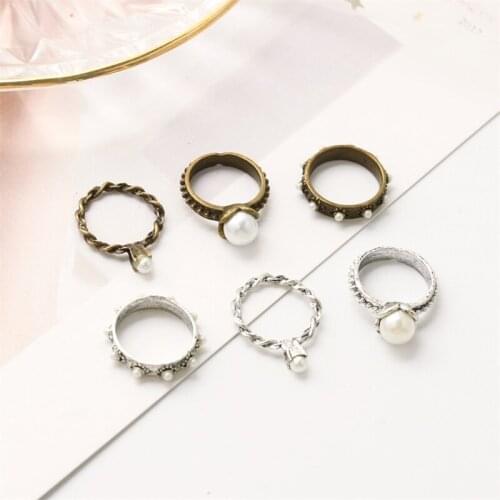 Nanny Vintage Rings For Women Round Pearl Twisted Personality Rings 3 Pcs/Set Ancient Gold Fashion Jewelry Hip Hop Punk Gift
