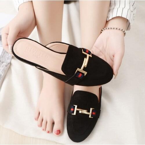 Womens Autumn Lazy Slides Female Black Suede Low Heel Slippers Ladie Platform Suede Mules Shoes Mujer zapatos de mujer calzado