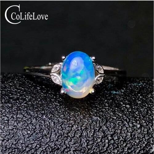 1 ct natural opal silver ring for woman 6 mm * 8 mm Australia opal ring 925 sterling silver opal jewelry birthday gift for girl