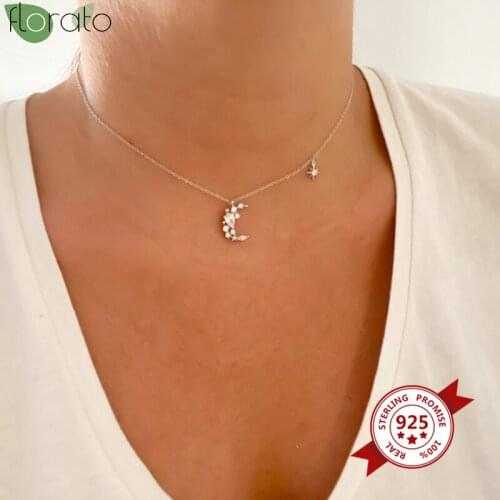 Pendant Jewelry Cubic Zirconia Crystal Moon 925 Sterling Silver Necklace Senior Women Pendant Necklace Wedding Jewelry
