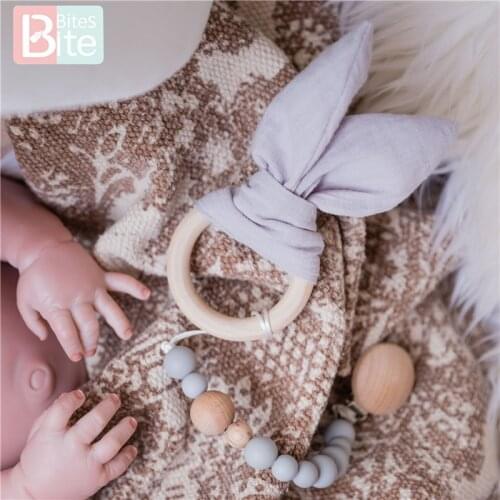 Bite Bites 1PC Baby Pacifier Clip Chains Food Grade Silicone Teether Nipple Cotton Bunny Ear Holder Chain For Baby Birth Gift