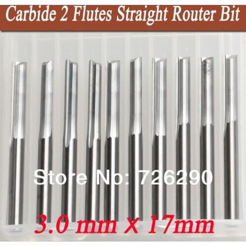 10pcs 3.175*3.0*17mm Two Straight Flutes Milling Cutter Carbide Cutting Tools End Mill Cutters Router Bits For Wood