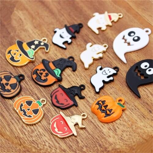 10pcs/pack DIY Enamel Charms Funny Party Halloween ghost pumpkin head hanging alloy dripping earrings pendant pendant accessory