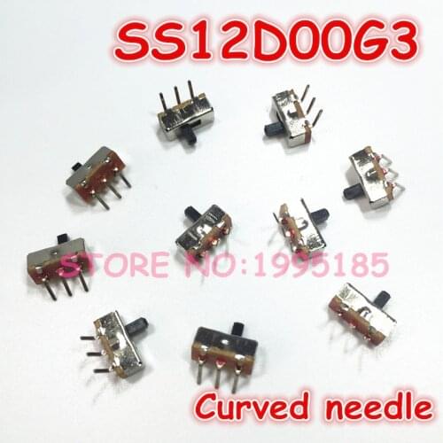 100pcs/Lot 1 Way 2 Postion Slide Switch PCB Mount SS12d00G3 SS12d00G3L Curved needle