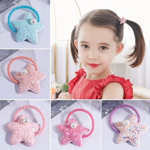 2PCSGlittering Powder Star Cute Rubber Pearl Children Hair Headband Princess Baby Girl Accessories