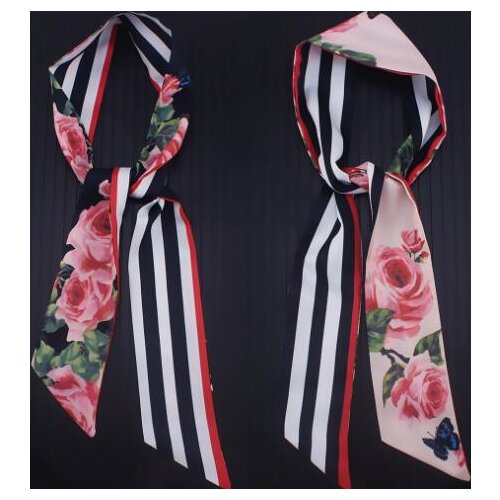 2018 New Scarf For Women Double-sided Rose Flowers Skinny Bag Scarf Brand Silk Foulard Women Tie Fashion Belt Head Scarves