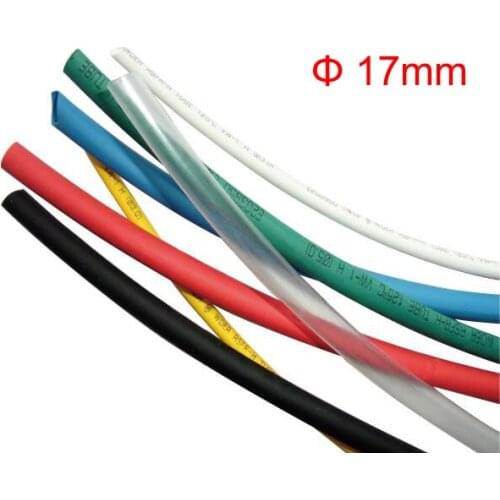 5M Ratio 2:1 17mm Dia Yellow Red Blue Green Clear White Black Polyolefin Wire Wrap Insulation Cable Sleeve Heat Shrinkable Tube