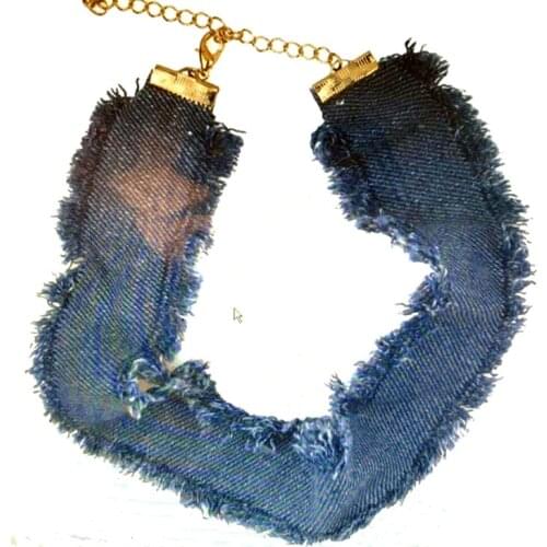 50mm Wide Vintage Plain Blue Denim Collar Choker Necklace Women Punk Party Jeans tattoo Chokers Jewelry