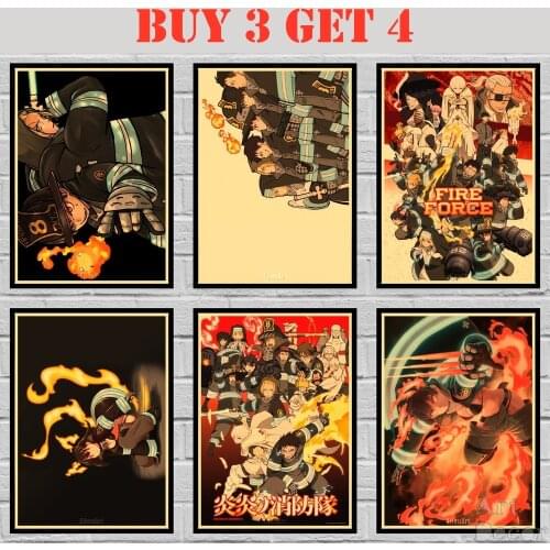 Anime Fire Force Kraft paper Role Set Poster Cartoon Painting Funny Art Wall Sticker 42X30cm